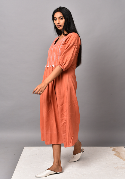 Zorani Gathered Dusty Orange Dress