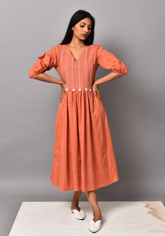 Zorani Gathered Dusty Orange Dress