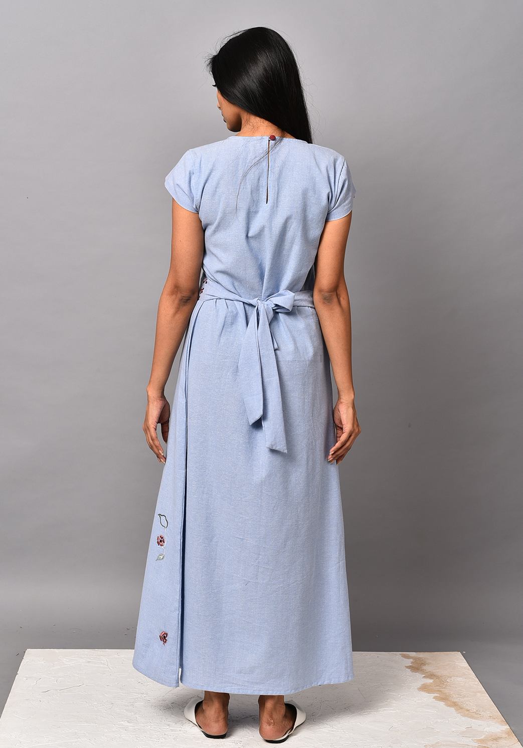 Wan Blue Tie-up Maxi Dress