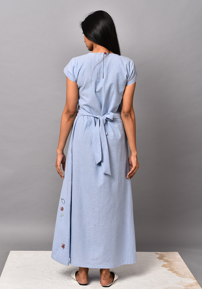 Wan Blue Tie-up Maxi Dress