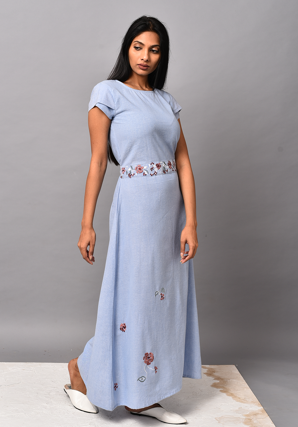 Wan Blue Tie-up Maxi Dress