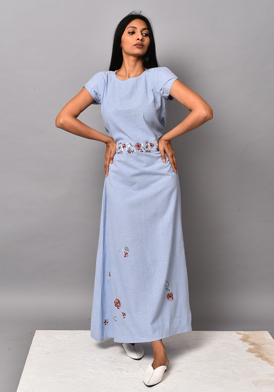 Wan Blue Tie-up Maxi Dress