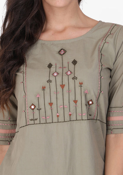 Tribal Embroidered Straight Kurta - Fair Green