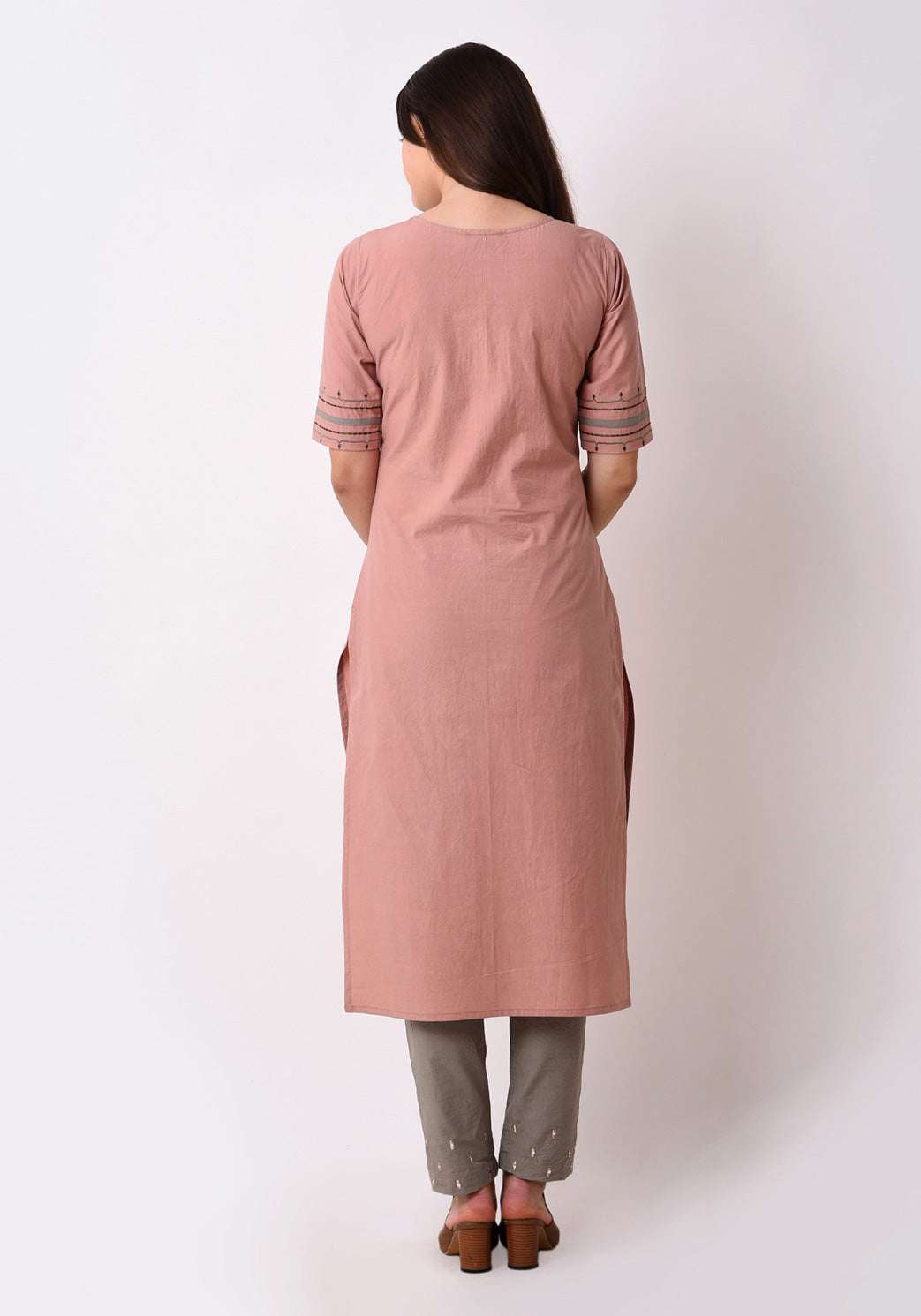 Tribal Embroidered Yoke Kurta - Peach