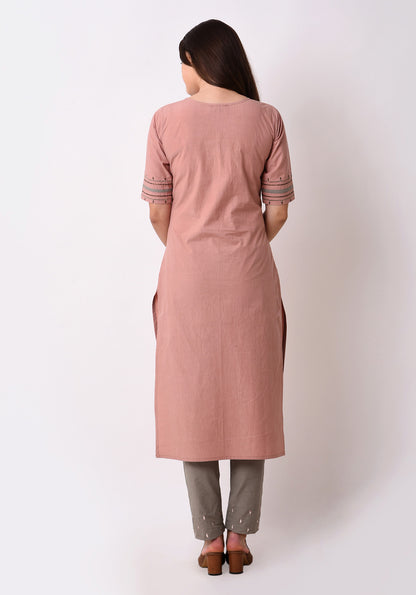 Tribal Embroidered Yoke Kurta - Peach