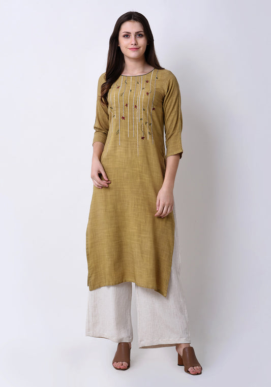 Floral Embroidered Kurta - Apple Green