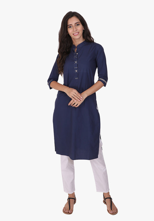 Basic Navy Blue Straight Kurta