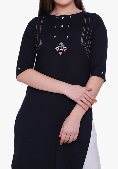 Embroidered Button-down Black Kurta
