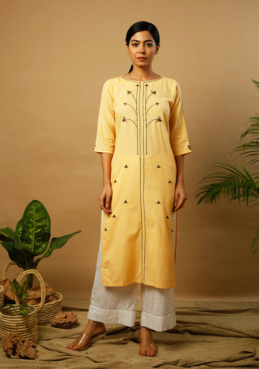 Tribal Embroidered Mellow Yellow Kurta