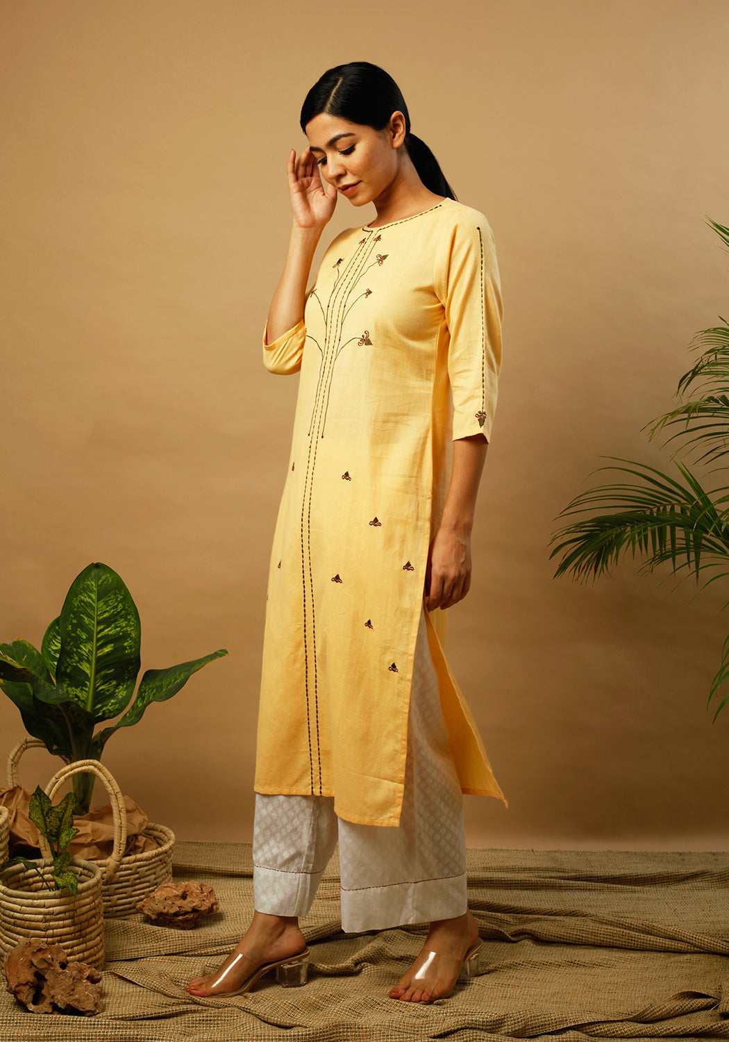 Tribal Embroidered Mellow Yellow Kurta