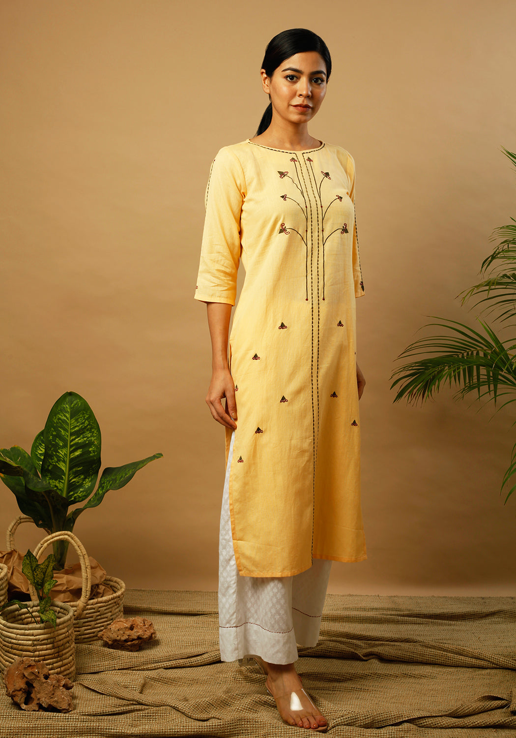 Tribal Embroidered Mellow Yellow Kurta