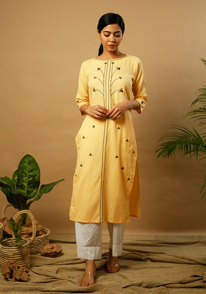 Tribal Embroidered Mellow Yellow Kurta