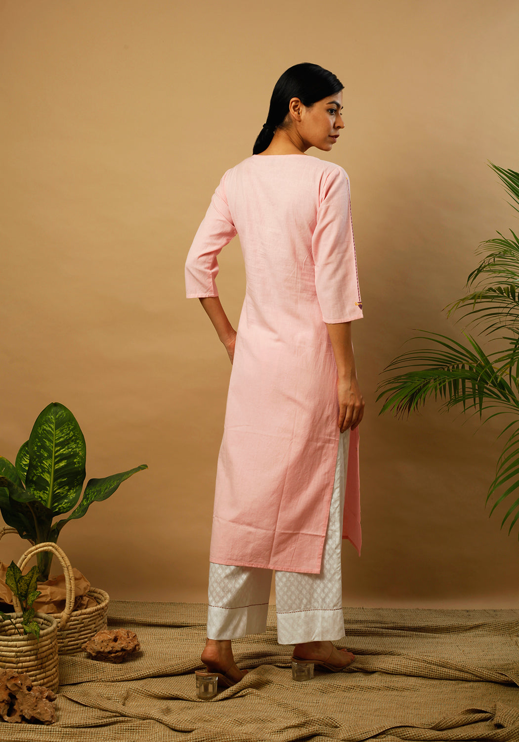 Tribal Embroidered Prism Pink Kurta