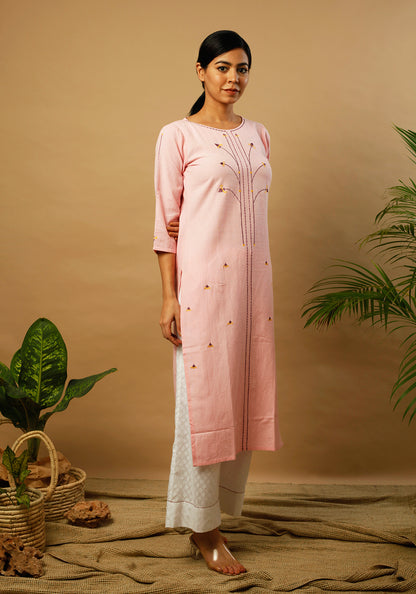 Tribal Embroidered Prism Pink Kurta
