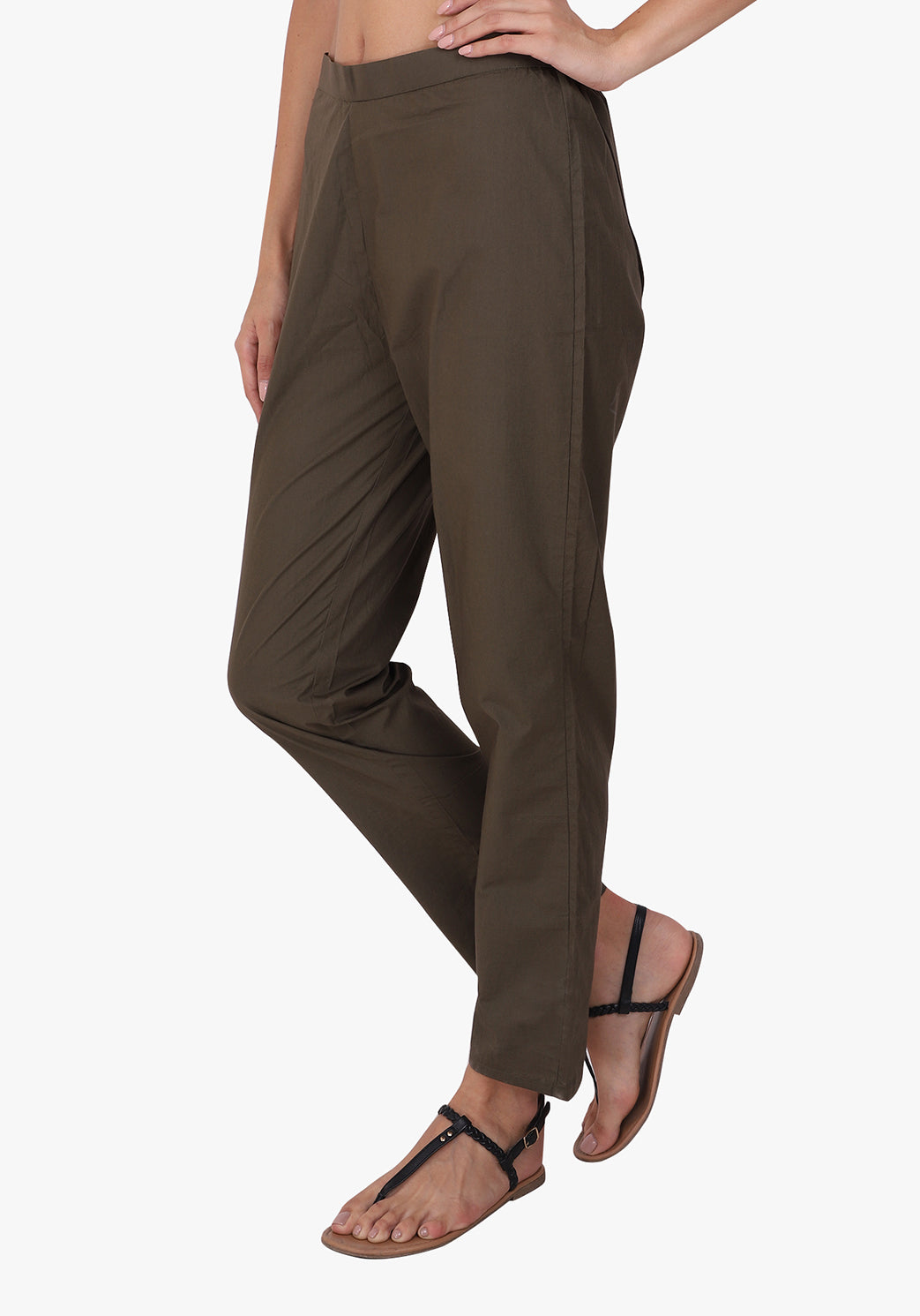 Basic Straight 100% Cotton Army Green Pant