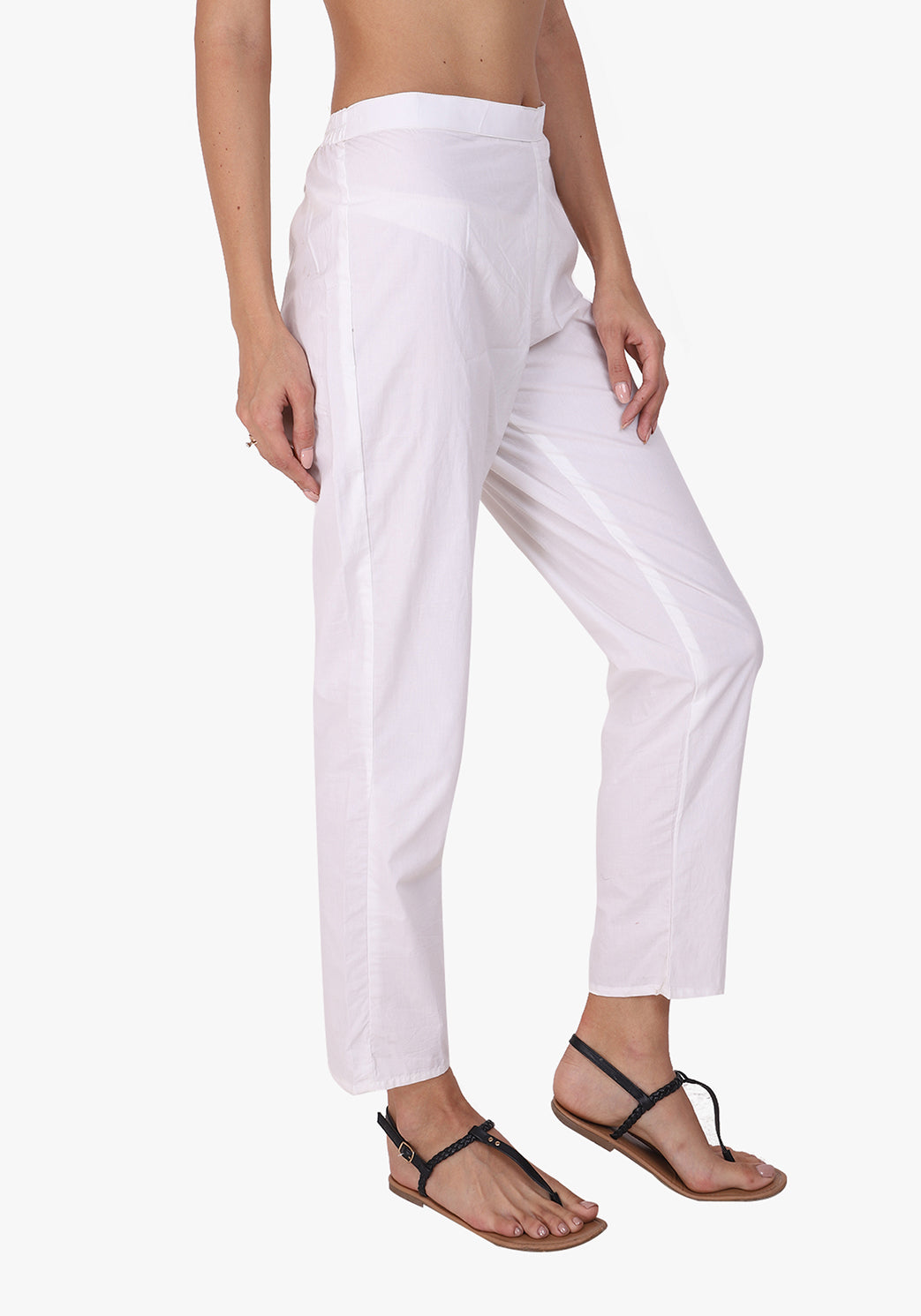 Basic Straight 100% Cotton White Pant