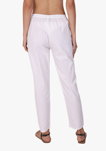 Basic Straight 100% Cotton White Pant