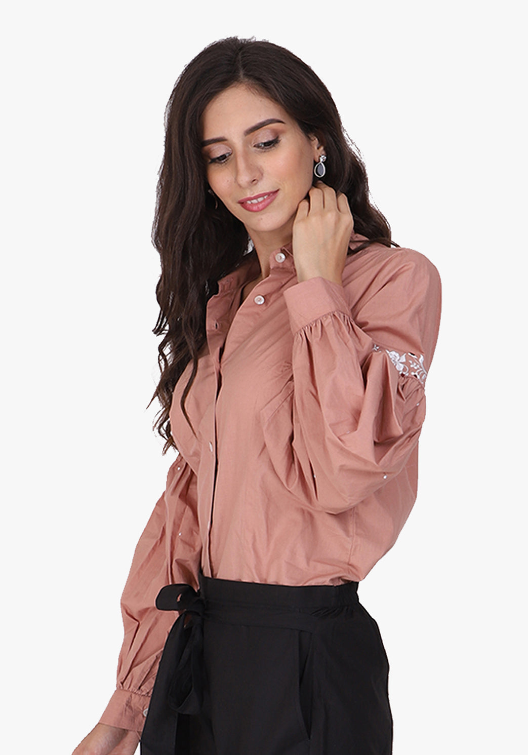 Embroidered Bishop Sleeve Autumn Blonde Shirt