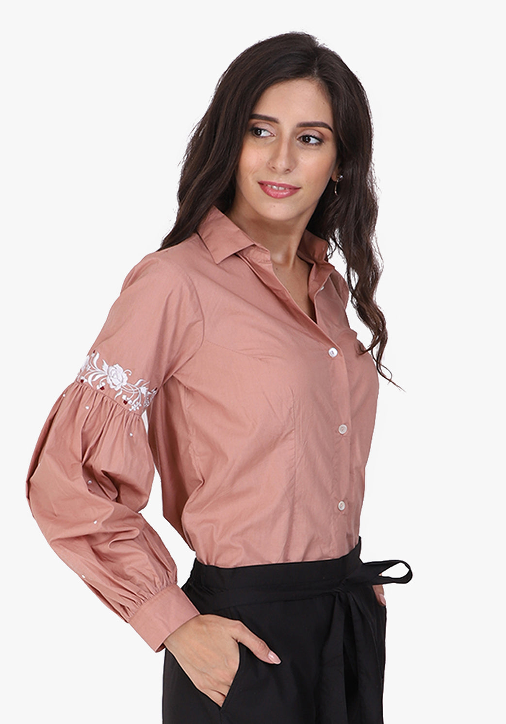 Embroidered Bishop Sleeve Autumn Blonde Shirt