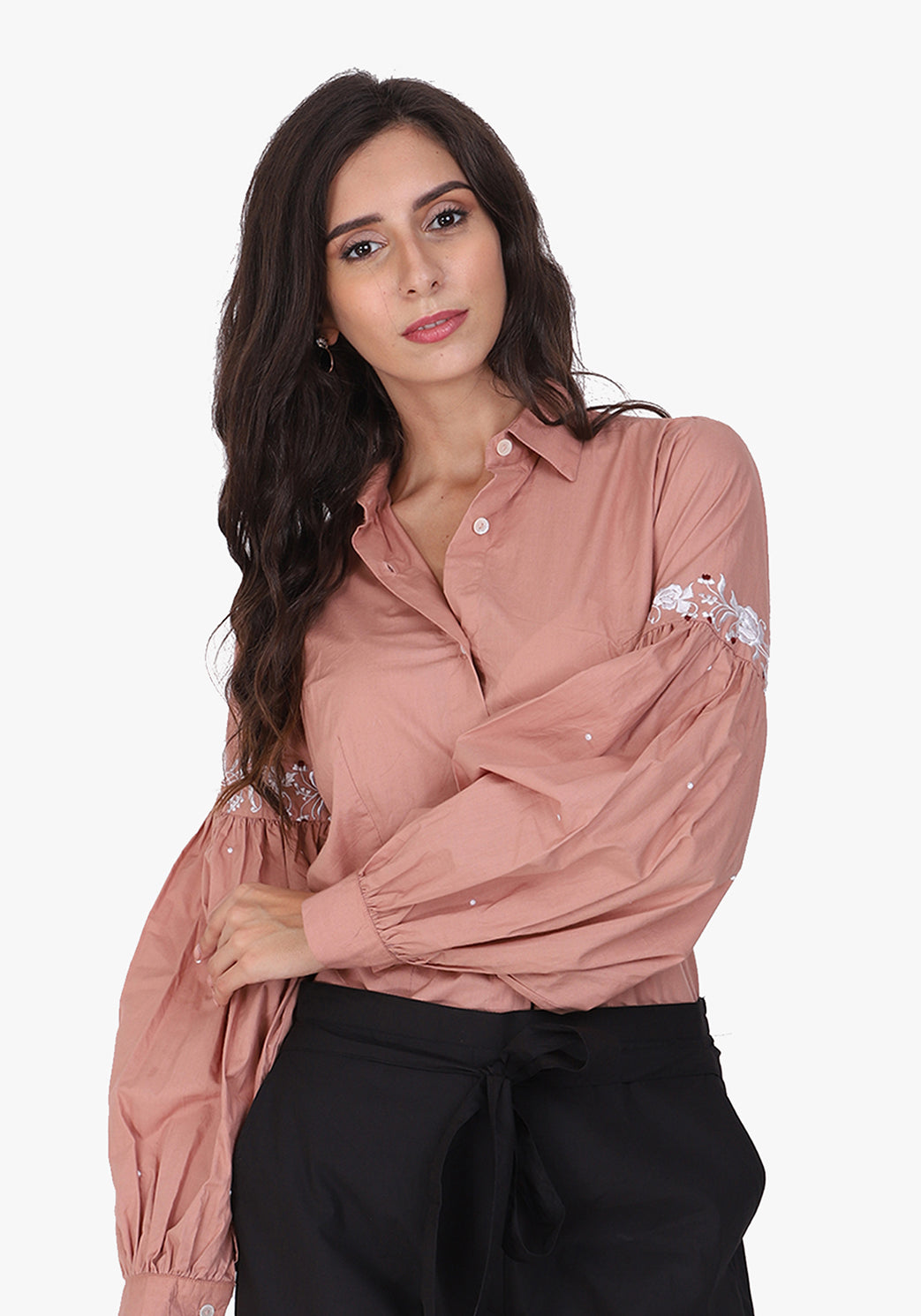 Embroidered Bishop Sleeve Autumn Blonde Shirt