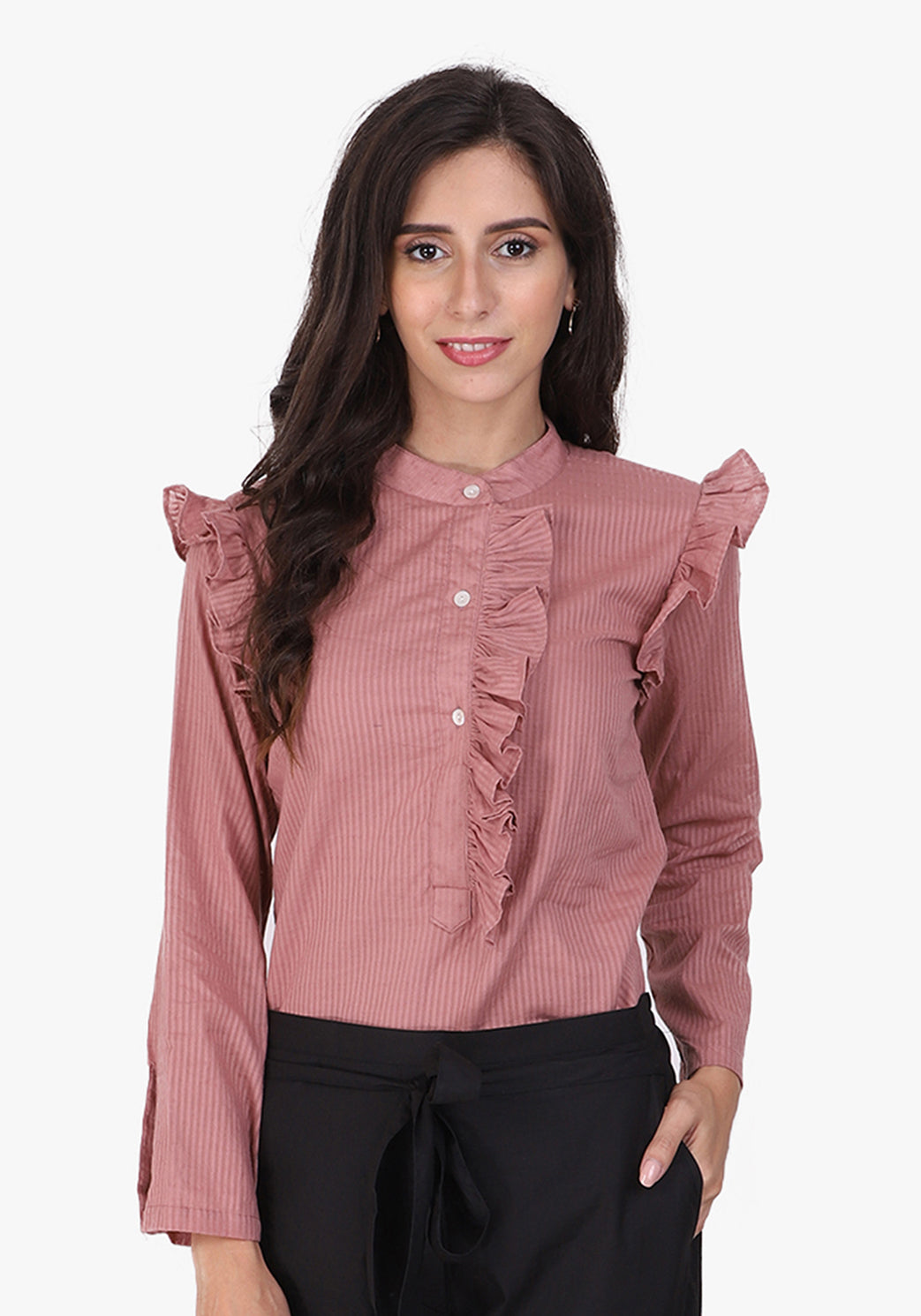 Dobby Frill Placket Pale Blush Shirt