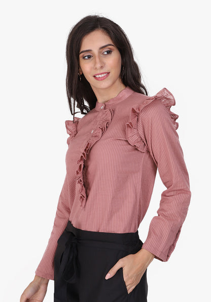 Dobby Frill Placket Pale Blush Shirt