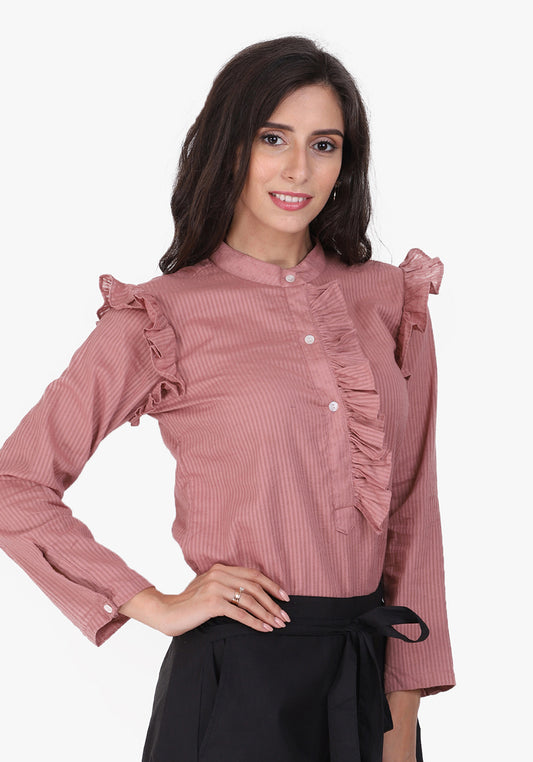 Dobby Frill Placket Pale Blush Shirt