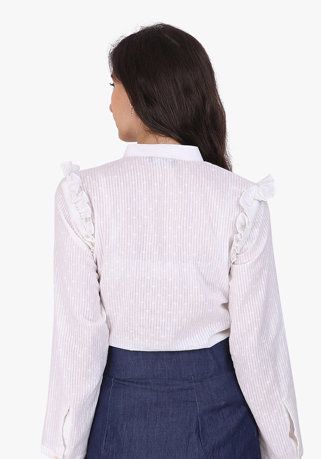 Dobby Frill Placket White Shirt