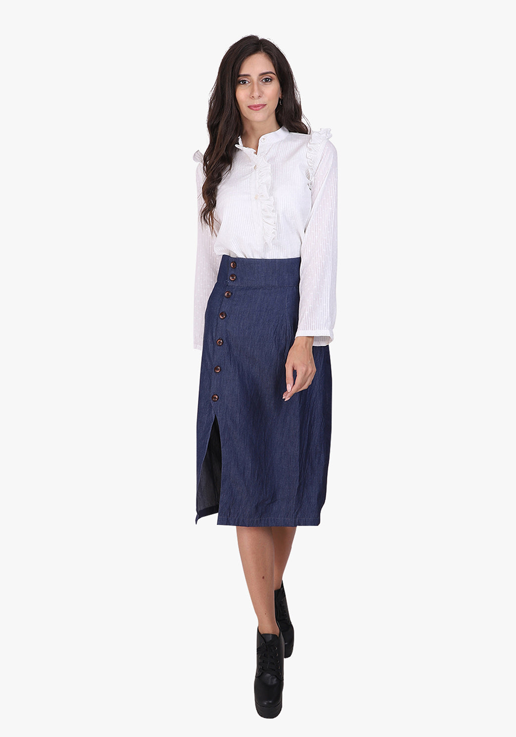 Dobby Frill Placket White Shirt