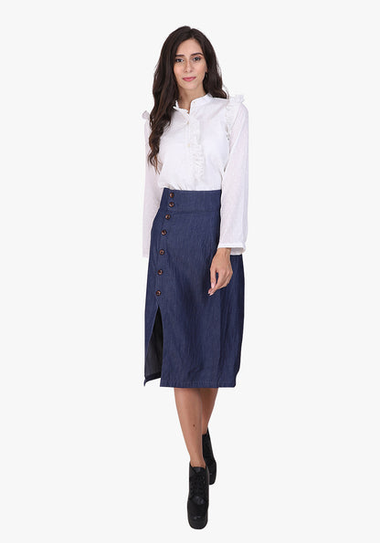 Dobby Frill Placket White Shirt