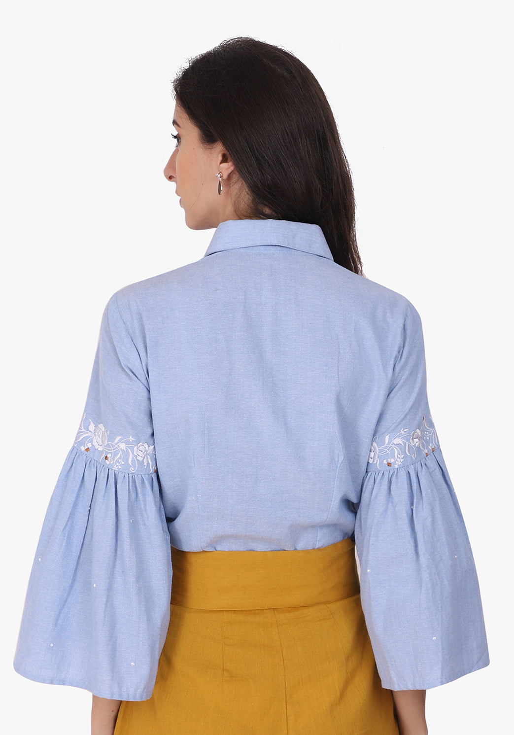 Embroidered Chambray Wan Blue Shirt