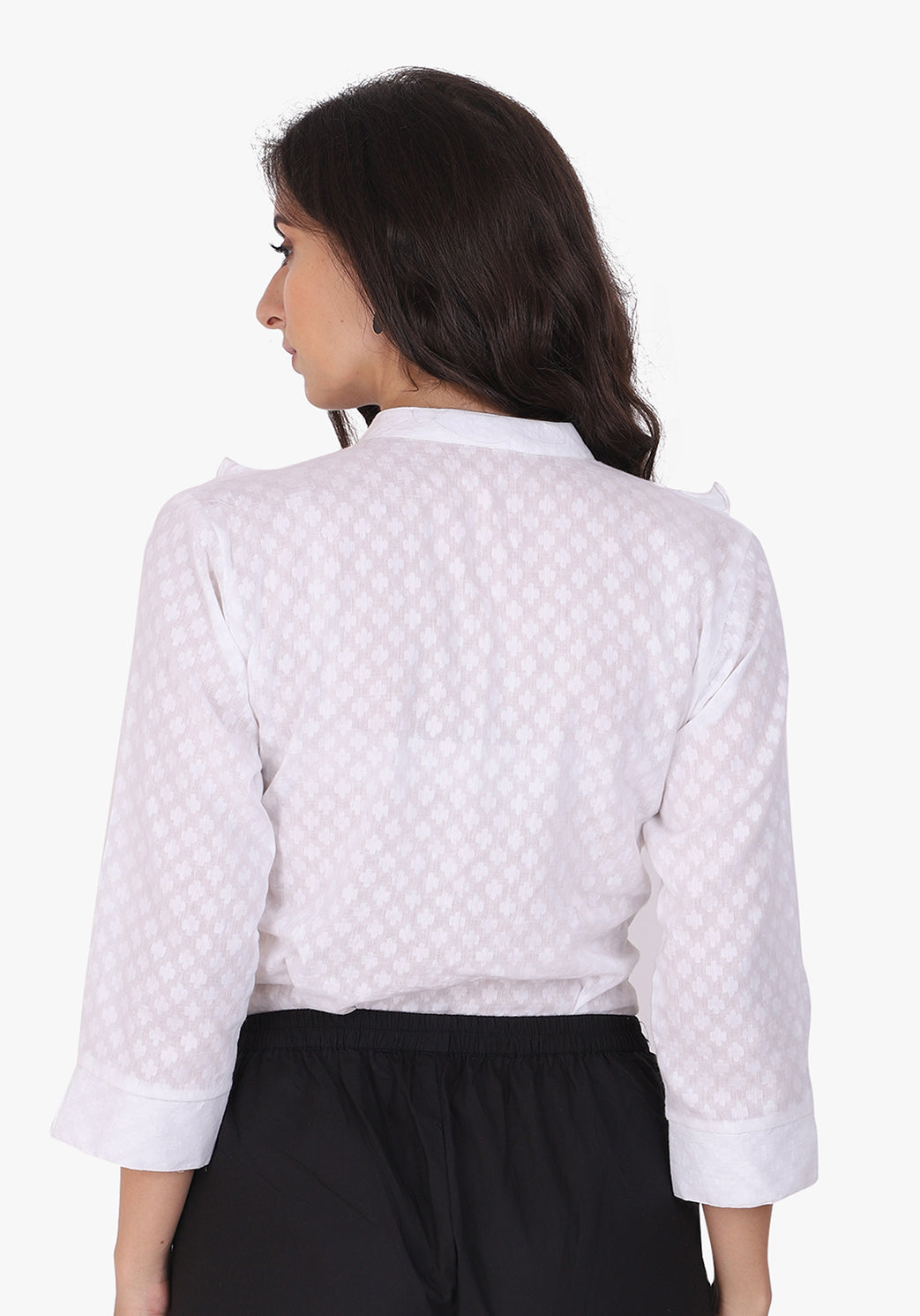 Dobby Frill Yoke White Full Sleeve Shirt