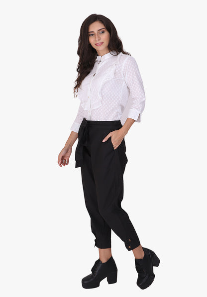 Dobby Frill Yoke White Full Sleeve Shirt