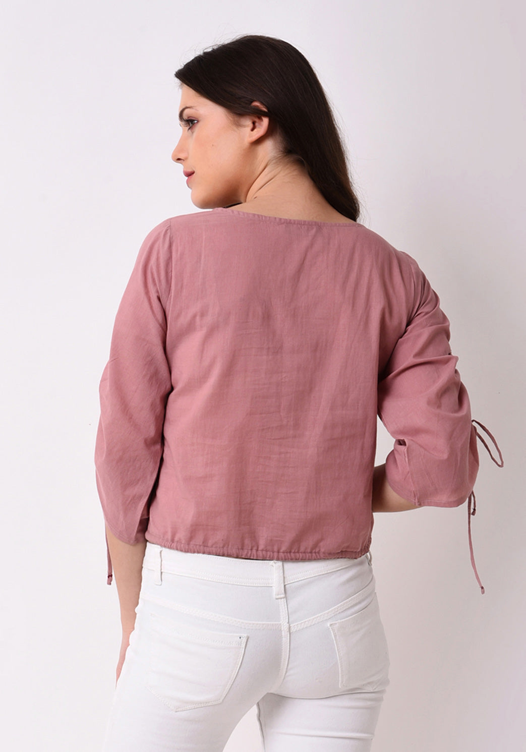 Floral Embroidered String Top - Pale Blush