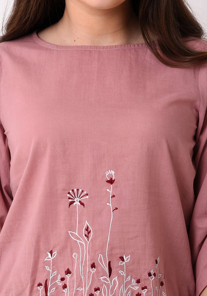 Floral Embroidered String Top - Pale Blush