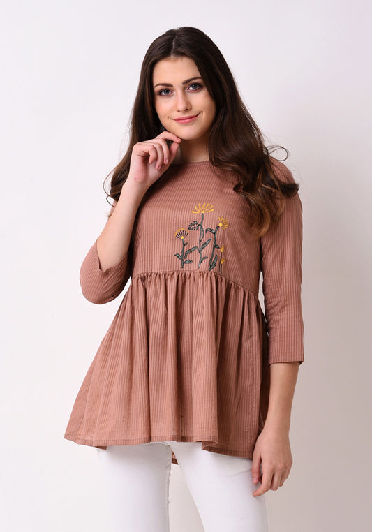 Stripe Dobby Embroidered Tunic - Pale Blush