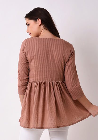 Stripe Dobby Embroidered Tunic - Pale Blush