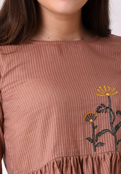 Stripe Dobby Embroidered Tunic - Pale Blush