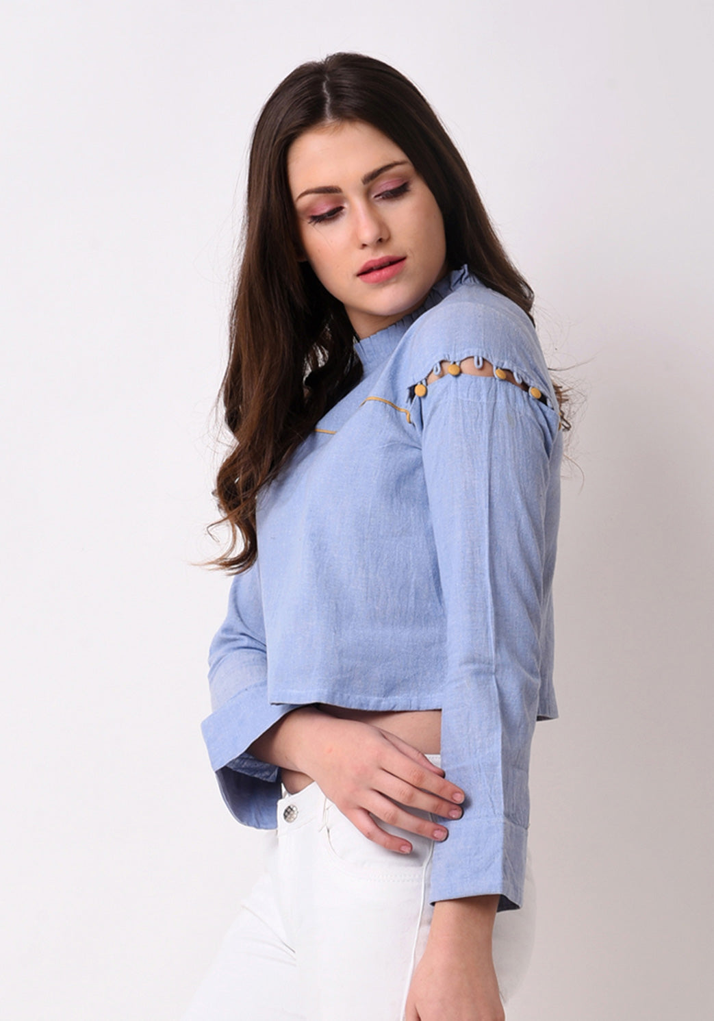 Chambray Cut Detail Top - Wan Blue