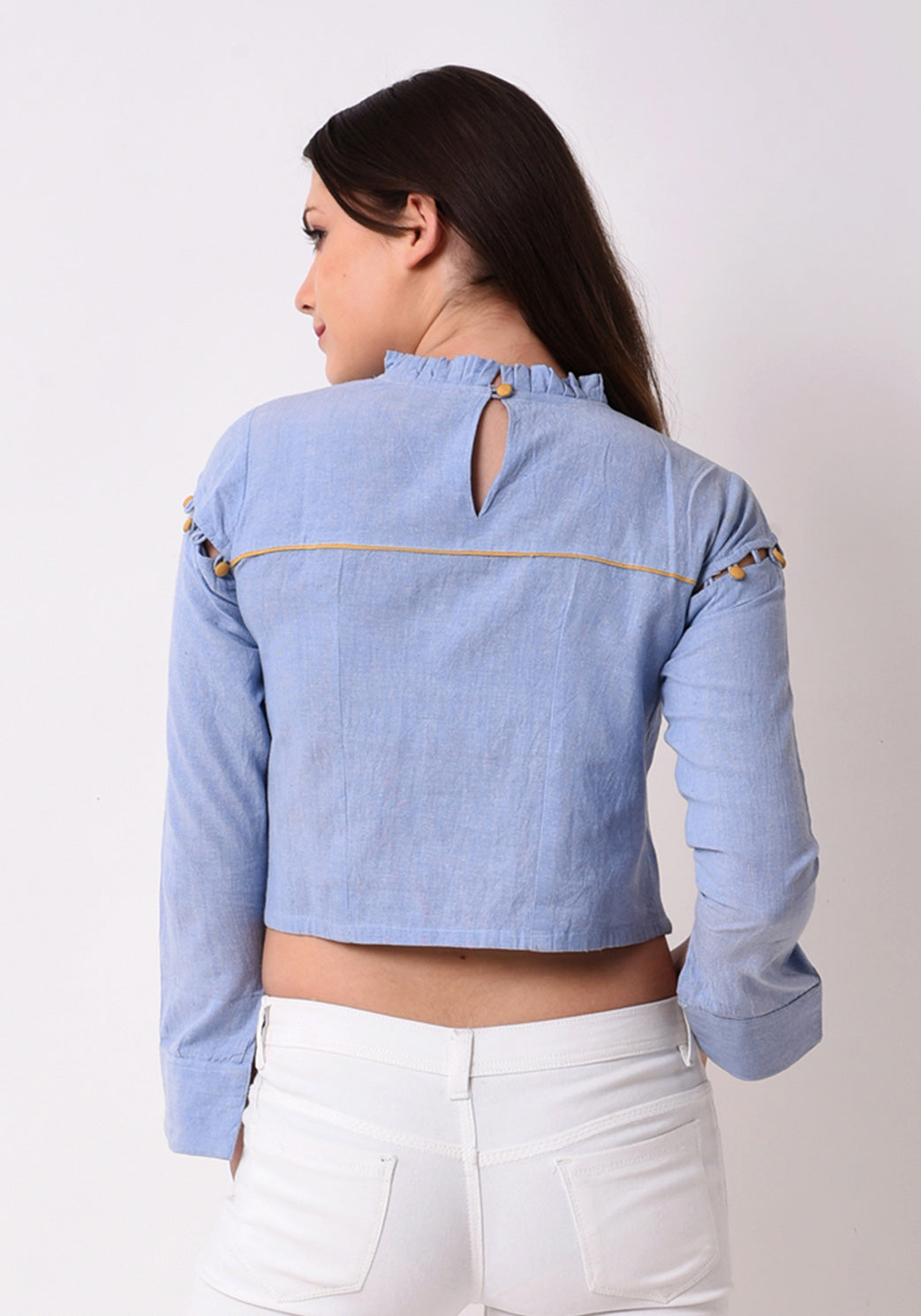 Chambray Cut Detail Top - Wan Blue