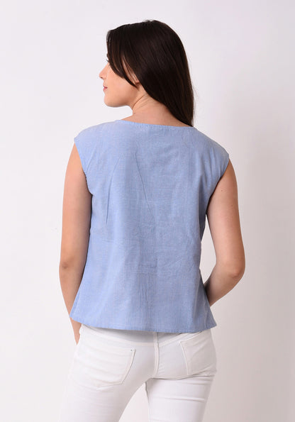 Chambray Pleated Top - Wan Blue