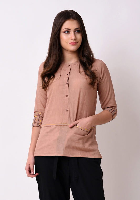 Meadow Front Pocket Embroidered Top - Autumn Blonde