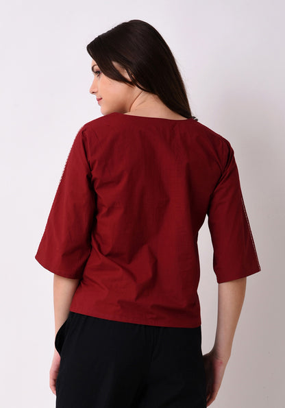 Floral Embroidered Top - Maroon