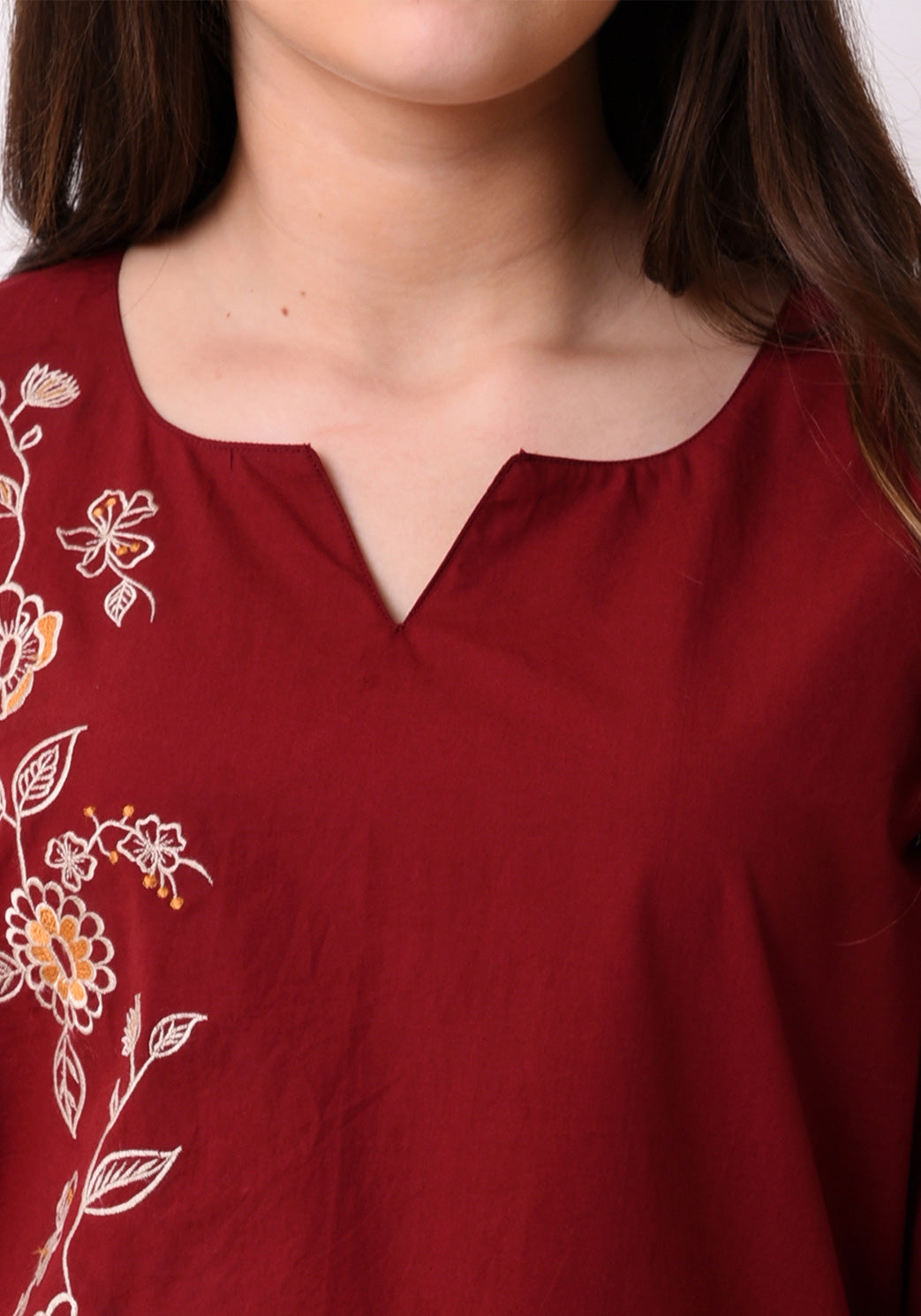 Floral Embroidered Top - Maroon