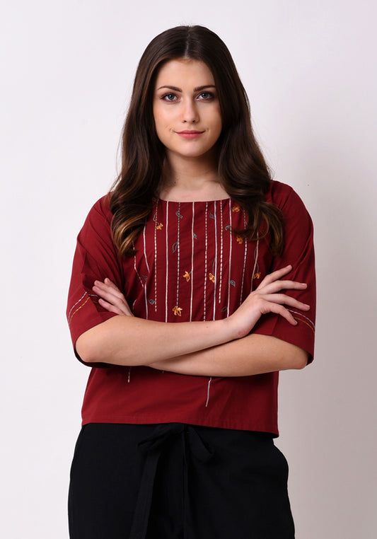 Meadow Floral Top - Maroon