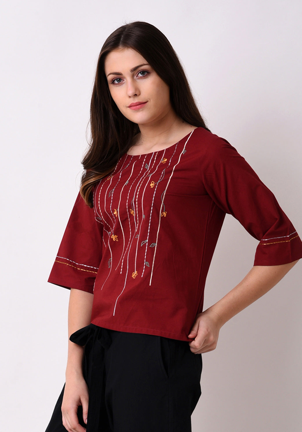 Meadow Floral Top - Maroon
