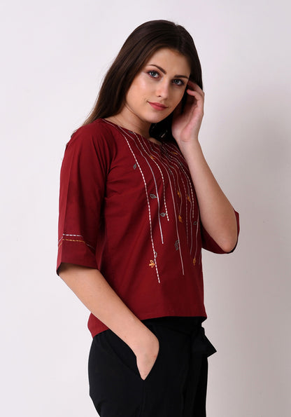 Meadow Floral Top - Maroon