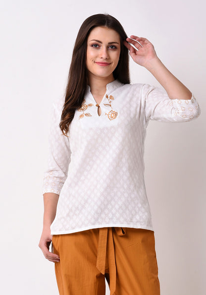 Doctor Dobby Embroidered Top - White