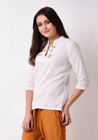 Doctor Dobby Embroidered Top - White