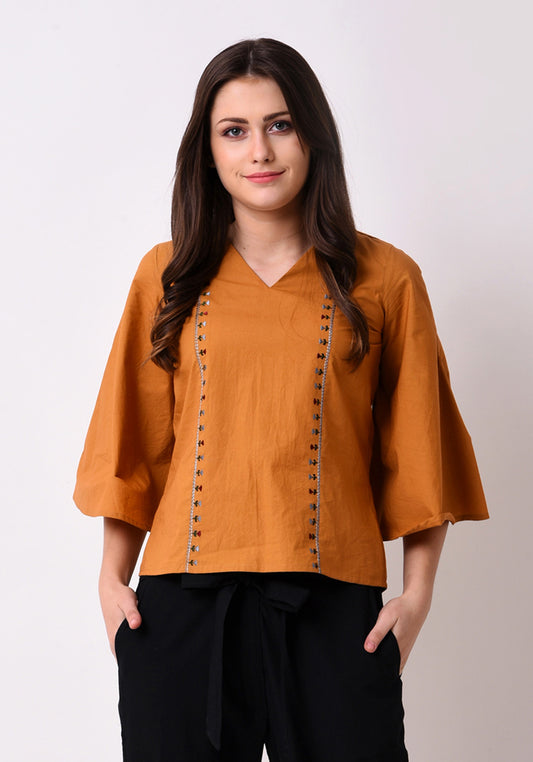 Tribal Embroidered Top - Mustard